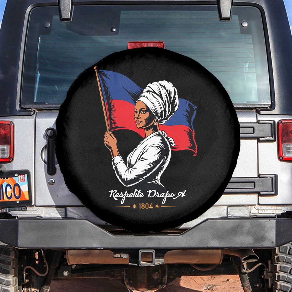 Respekte Drapo A 1804 Haitian Independence Day Spare Tire Cover Proud Haitian Woman Flag Heritage TS02 No hole Black Print Your Wear