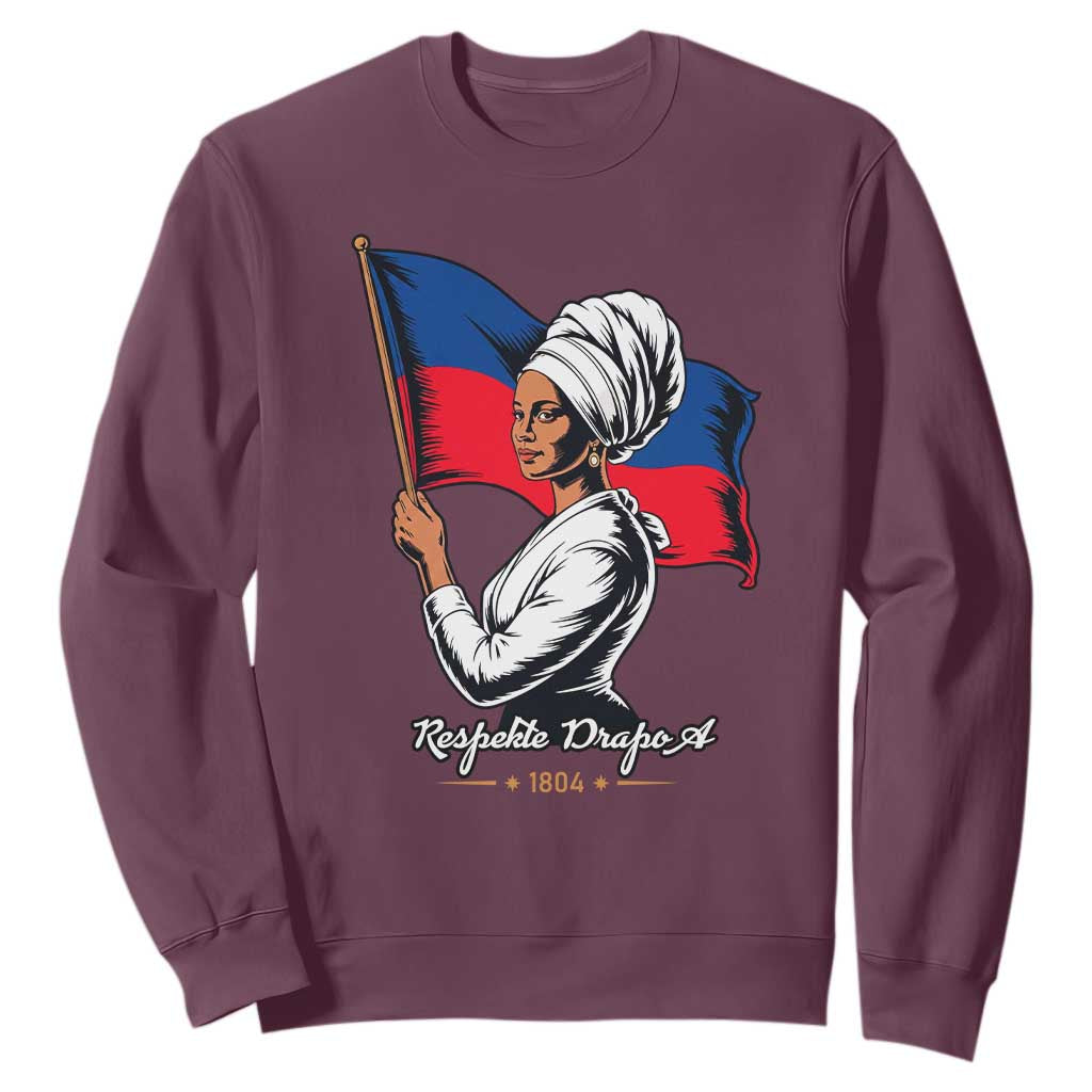 Respekte Drapo A 1804 Haitian Independence Day Sweatshirt Proud Haitian Woman Flag Heritage