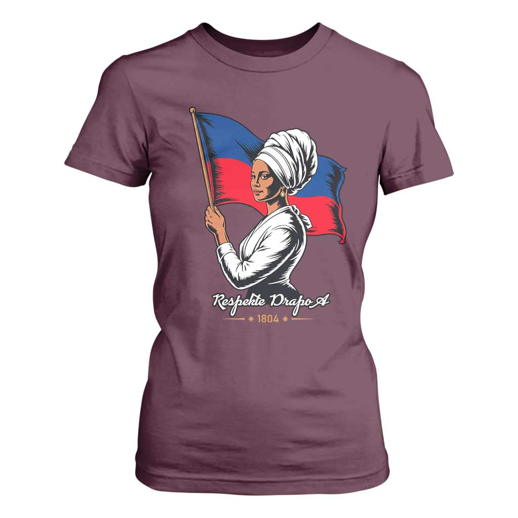 Respekte Drapo A 1804 Haitian Independence Day T Shirt For Women Proud Haitian Woman Flag Heritage