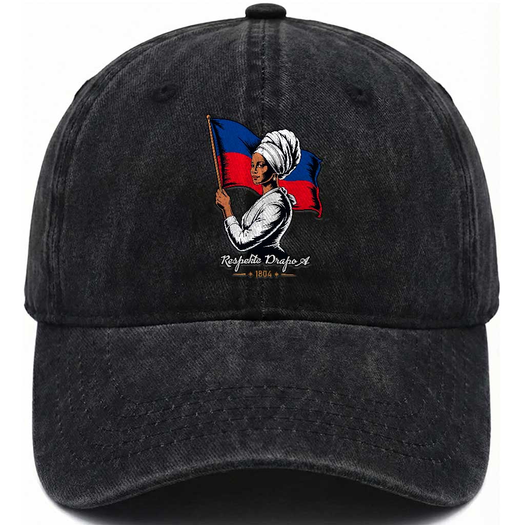 Respekte Drapo A 1804 Haitian Independence Day Washed Cotton Baseball Cap Proud Haitian Woman Flag Heritage