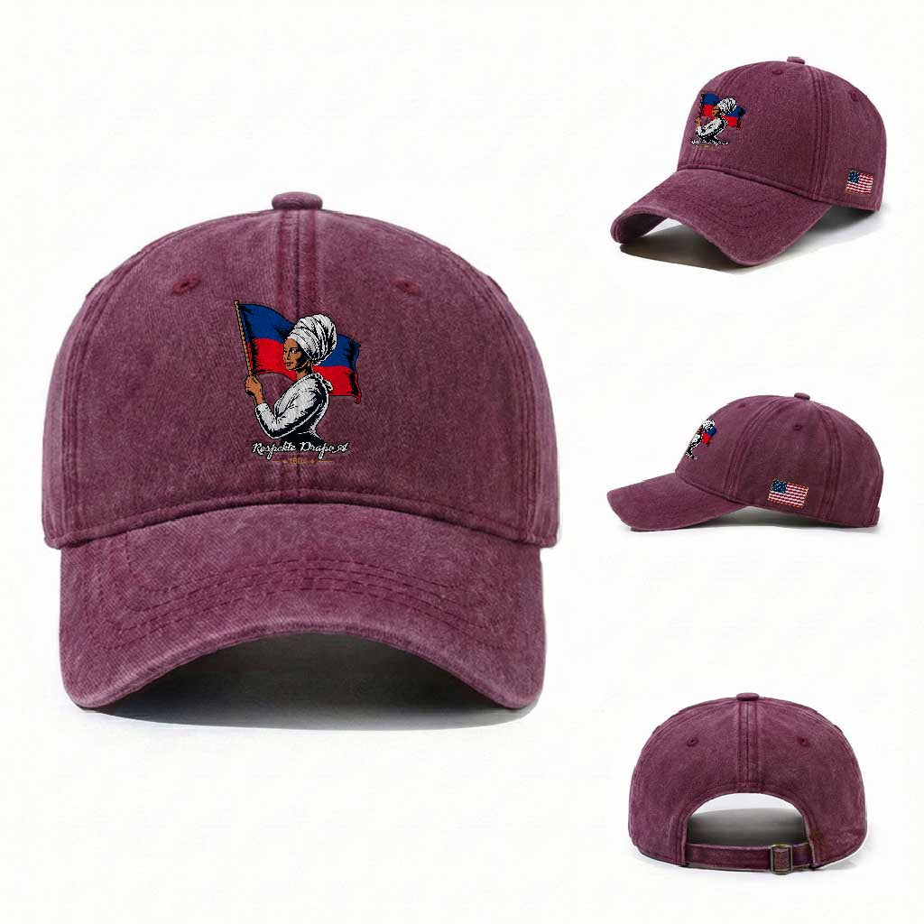 Respekte Drapo A 1804 Haitian Independence Day Washed Cotton Baseball Cap Proud Haitian Woman Flag Heritage