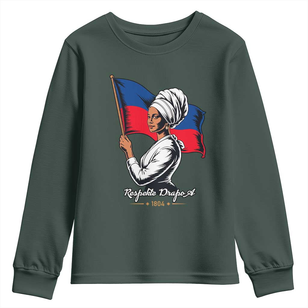 Respekte Drapo A 1804 Haitian Independence Day Youth Sweatshirt Proud Haitian Woman Flag Heritage
