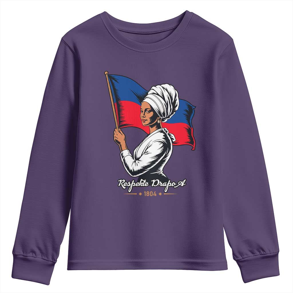 Respekte Drapo A 1804 Haitian Independence Day Youth Sweatshirt Proud Haitian Woman Flag Heritage