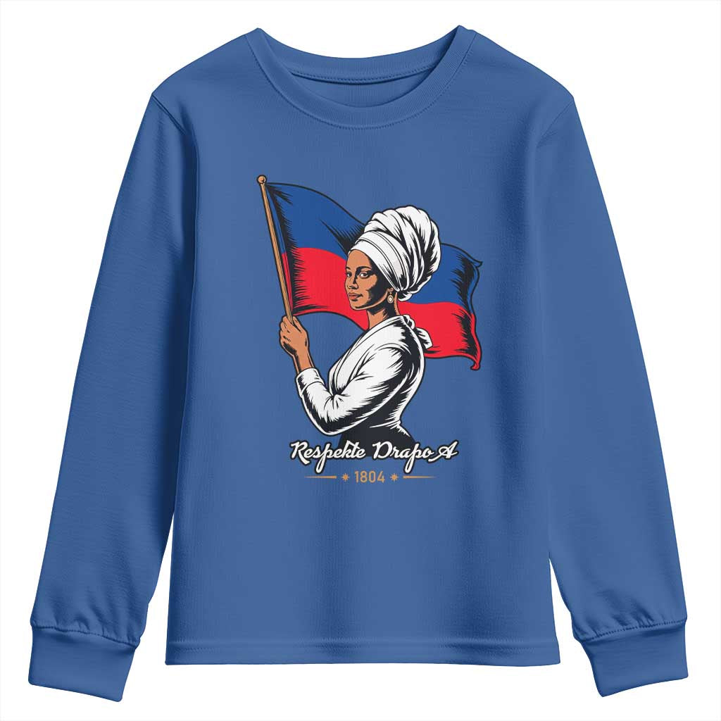 Respekte Drapo A 1804 Haitian Independence Day Youth Sweatshirt Proud Haitian Woman Flag Heritage