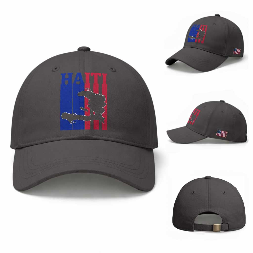 Vintage Retro Map of Haiti Baseball Cap Haitian Heritage Pride Travel Souvenir TS02 Baseball Cap Universal Fit Dark Gray Print Your Wear