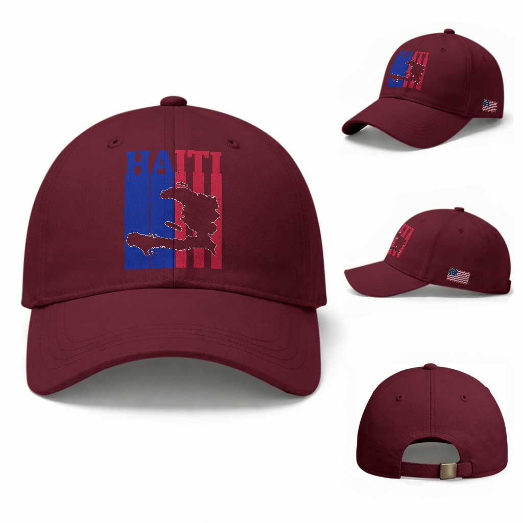 Vintage Retro Map of Haiti Baseball Cap Haitian Heritage Pride Travel Souvenir TS02 Baseball Cap Universal Fit Maroon Print Your Wear