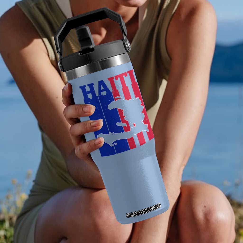 Vintage Retro Map of Haiti Flip Straw Tumbler Haitian Heritage Pride Travel Souvenir TS02 One Size: 30 oz Light Blue Print Your Wear