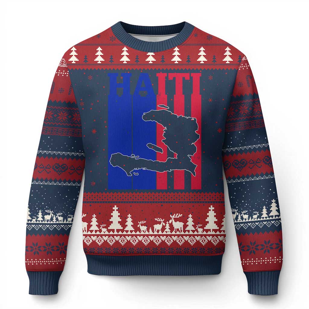 Vintage Retro Map of Haiti Ugly Christmas Sweater Haitian Heritage Pride Travel Souvenir TS02 Navy Red Print Your Wear