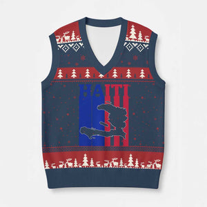 Vintage Retro Map of Haiti V-Neck Knit Sweater Vest Haitian Heritage Pride Travel Souvenir TS02 Navy Red Print Your Wear