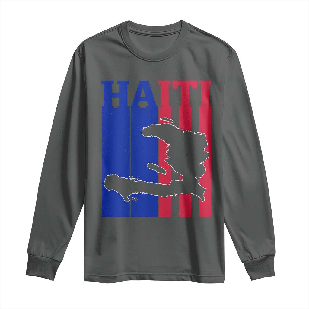 Vintage Retro Map of Haiti Long Sleeve Shirt Haitian Heritage Pride Travel Souvenir TS02 Dark Heather Print Your Wear
