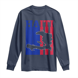 Vintage Retro Map of Haiti Long Sleeve Shirt Haitian Heritage Pride Travel Souvenir TS02 Navy Print Your Wear