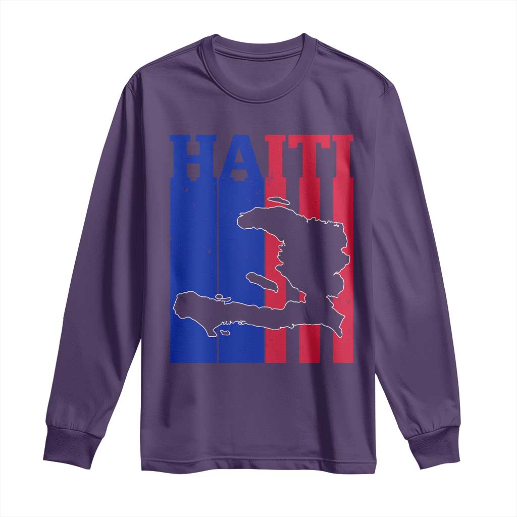 Vintage Retro Map of Haiti Long Sleeve Shirt Haitian Heritage Pride Travel Souvenir TS02 Purple Print Your Wear