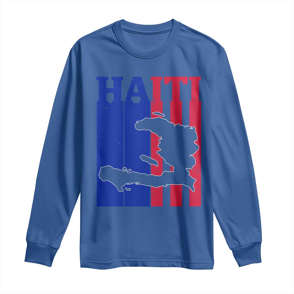 Vintage Retro Map of Haiti Long Sleeve Shirt Haitian Heritage Pride Travel Souvenir TS02 Royal Blue Print Your Wear