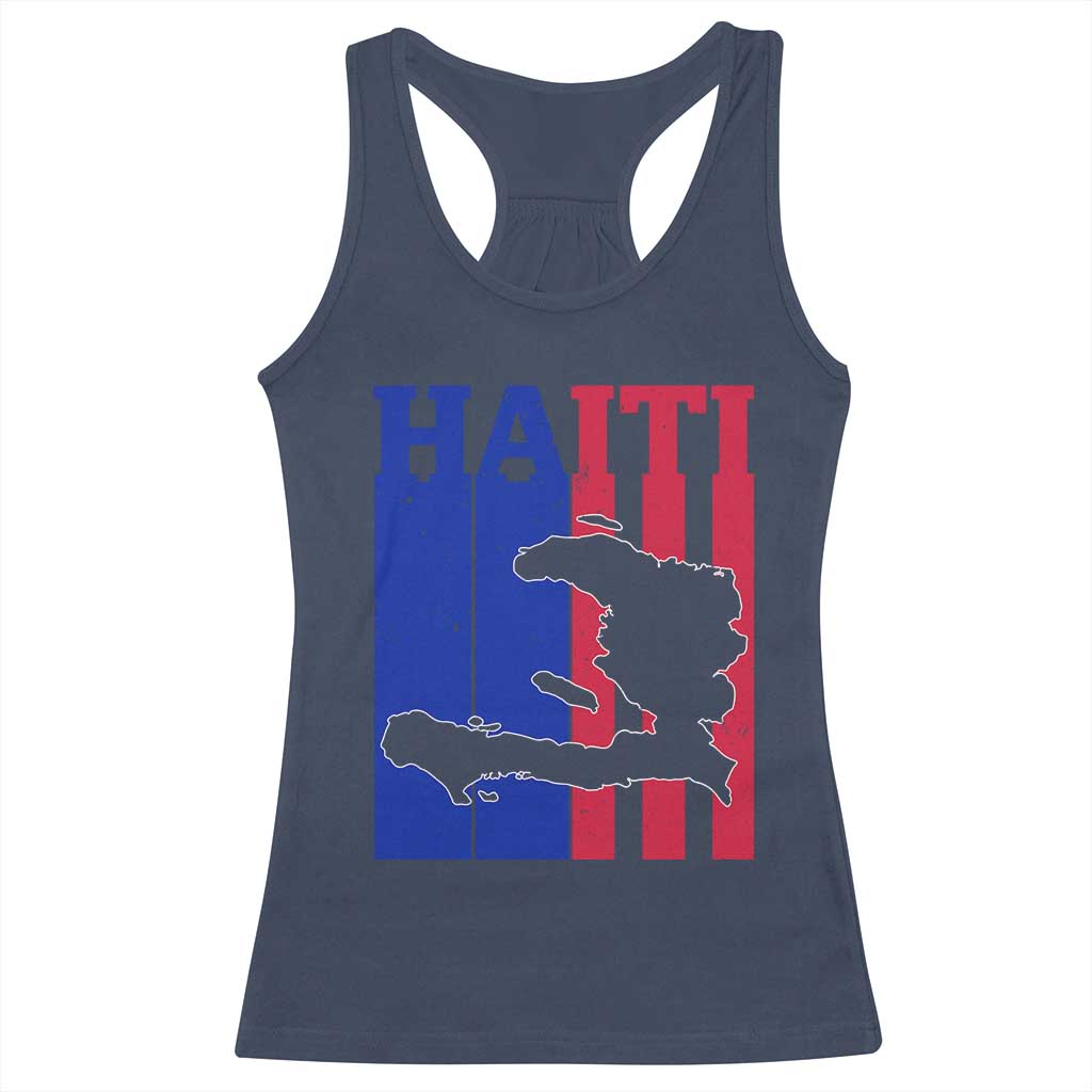 Vintage Retro Map of Haiti Racerback Tank Top Haitian Heritage Pride Travel Souvenir TS02 Navy Print Your Wear