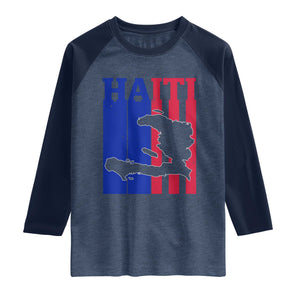 Vintage Retro Map of Haiti Raglan Shirt Haitian Heritage Pride Travel Souvenir TS02 Heather Denim Navy Print Your Wear