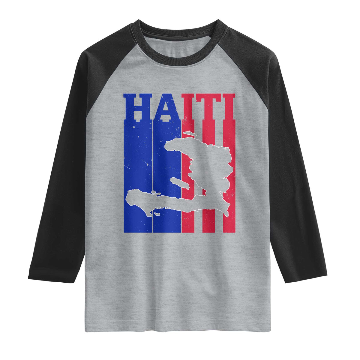 Vintage Retro Map of Haiti Raglan Shirt Haitian Heritage Pride Travel Souvenir TS02 Heather Gray Black Print Your Wear