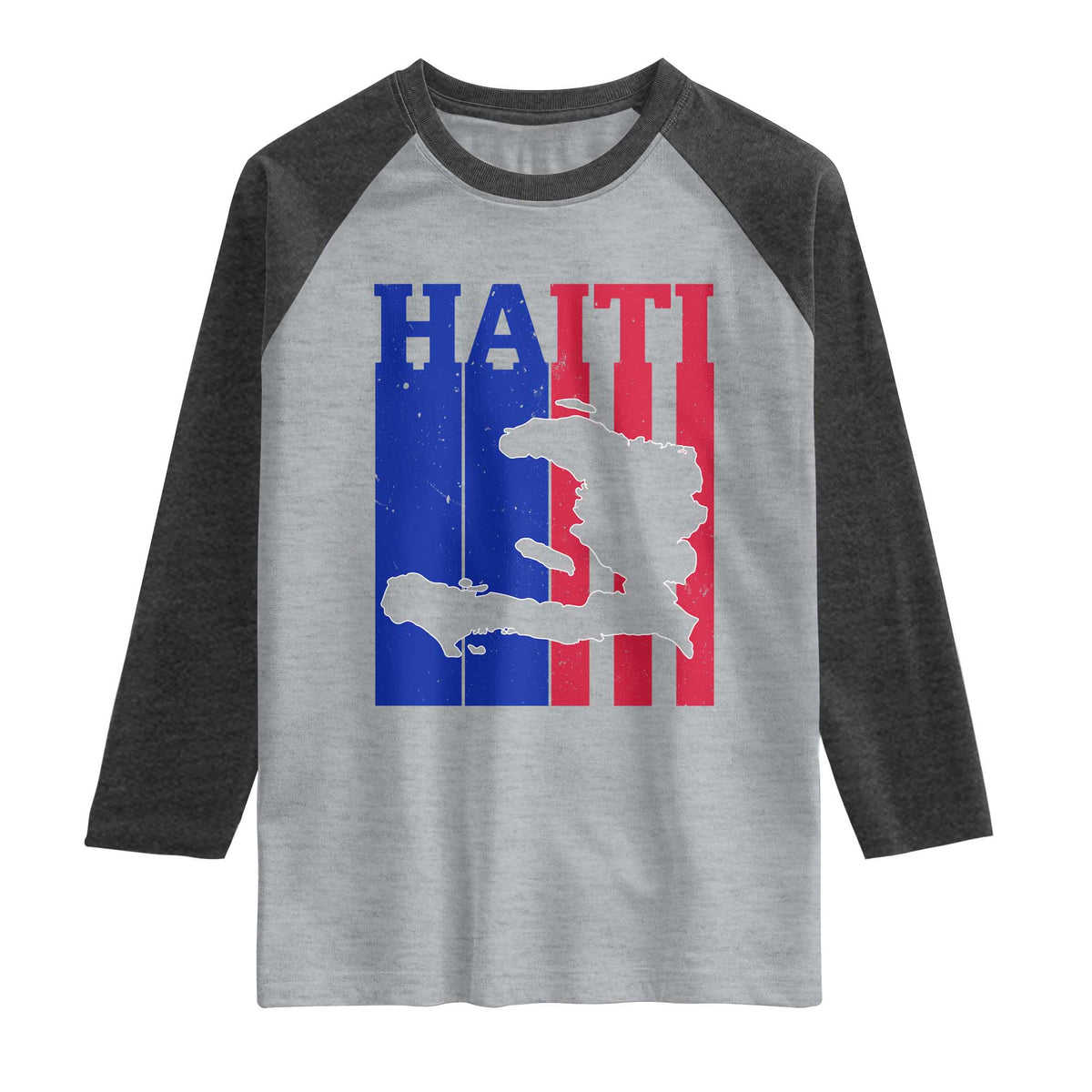Vintage Retro Map of Haiti Raglan Shirt Haitian Heritage Pride Travel Souvenir TS02 Heather Gray Heather Charcoal Print Your Wear