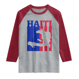 Vintage Retro Map of Haiti Raglan Shirt Haitian Heritage Pride Travel Souvenir TS02 Heather Gray Heather Red Print Your Wear