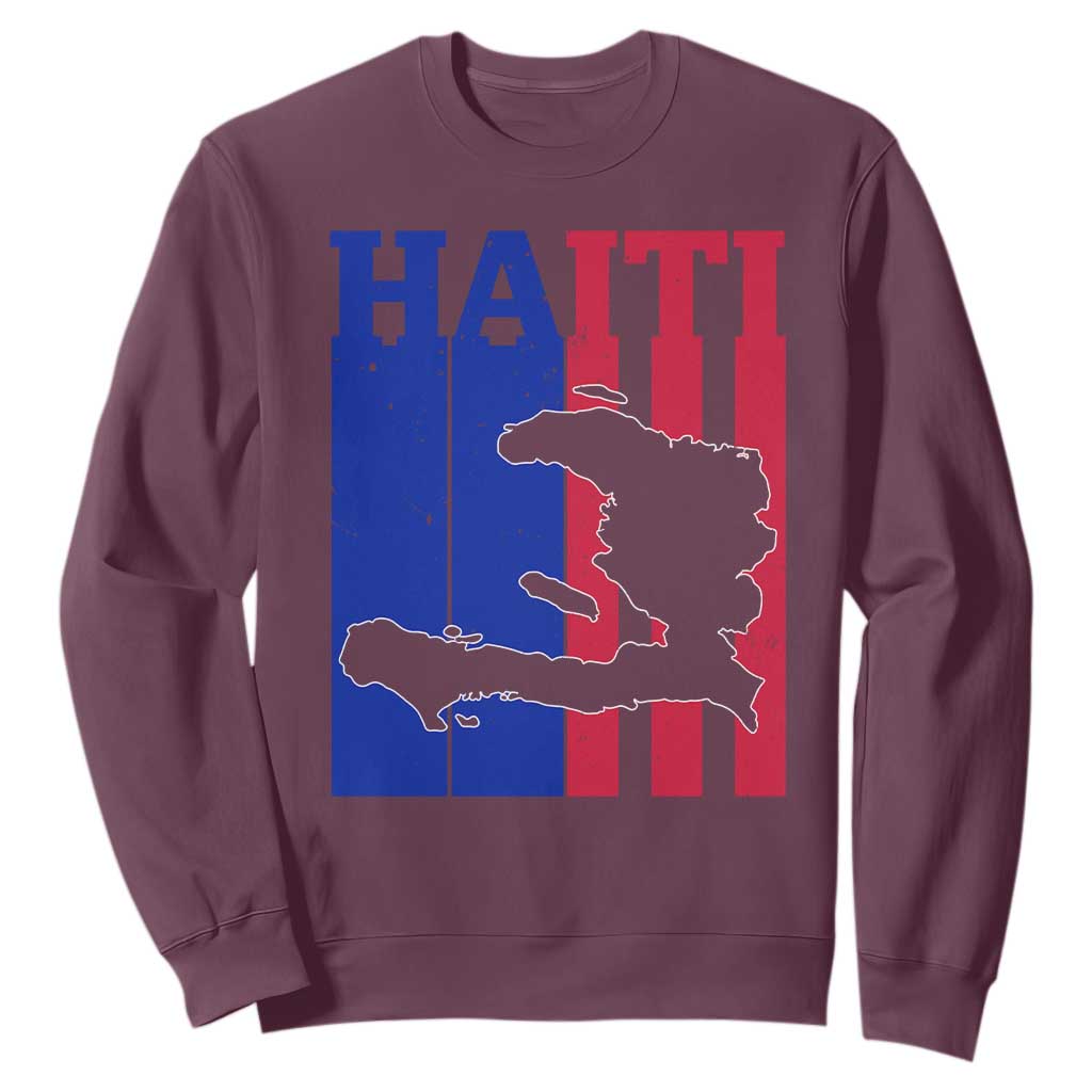 Vintage Retro Map of Haiti Sweatshirt Haitian Heritage Pride Travel Souvenir TS02 Maroon Print Your Wear