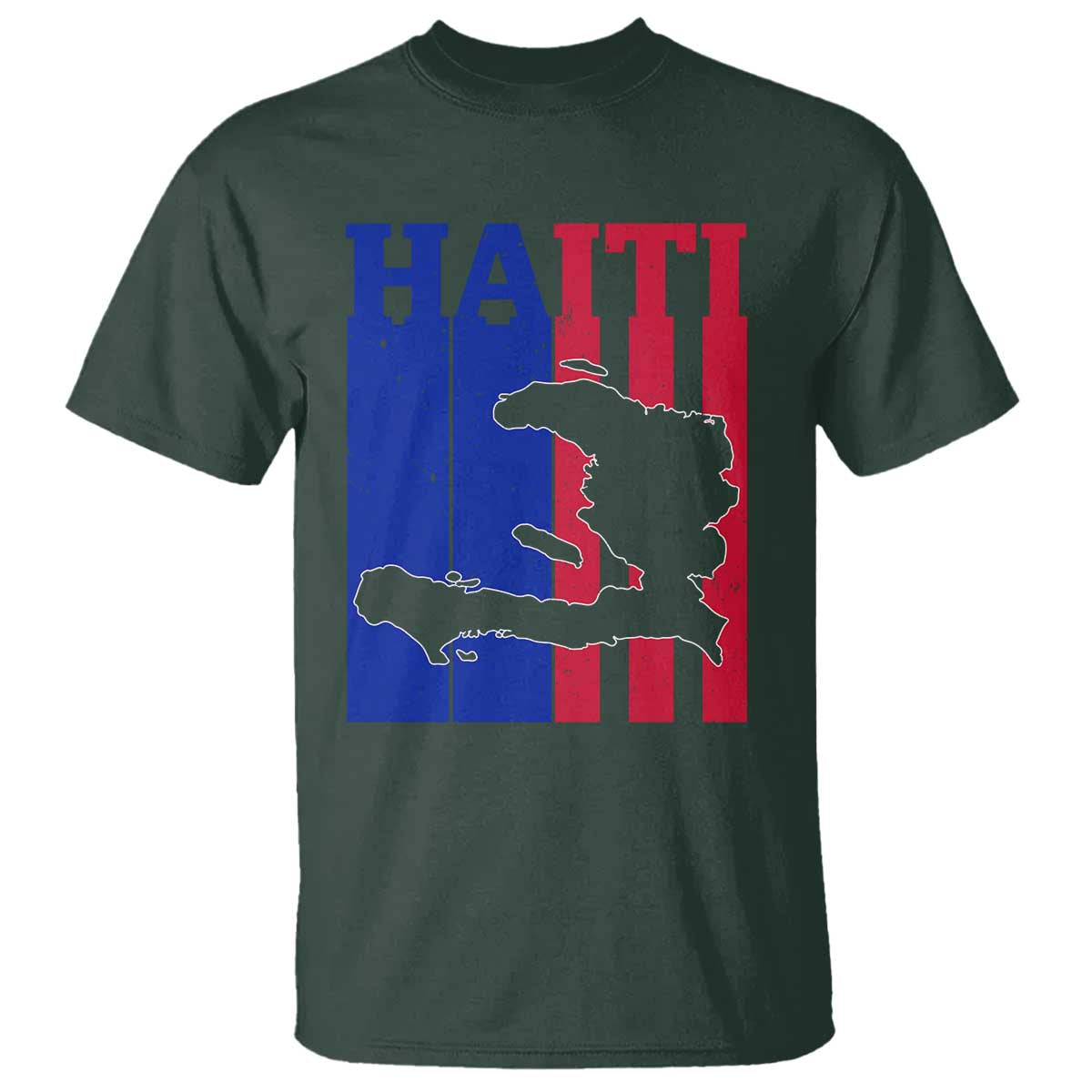 Vintage Retro Map of Haiti T Shirt Haitian Heritage Pride Travel Souvenir TS02 Dark Forest Green Print Your Wear