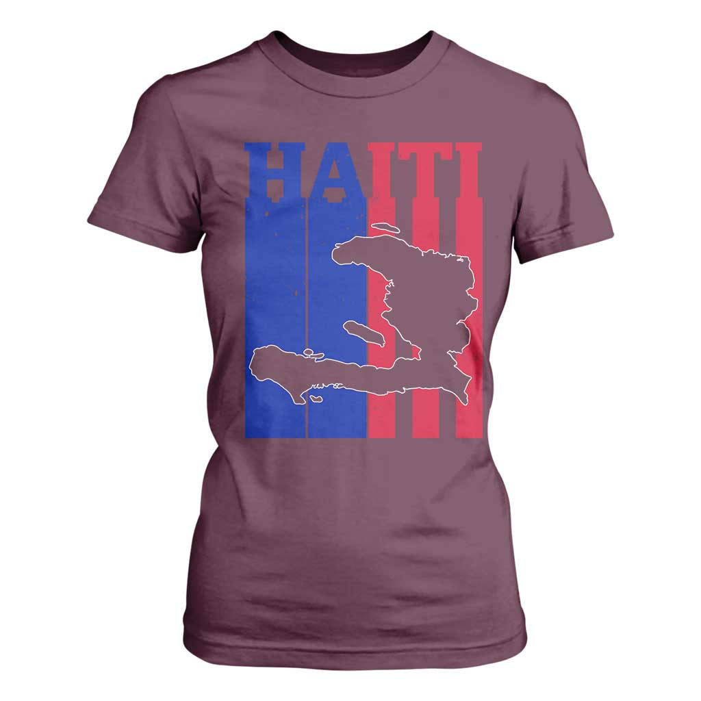 Vintage Retro Map of Haiti T Shirt For Women Haitian Heritage Pride Travel Souvenir TS02 Maroon Print Your Wear