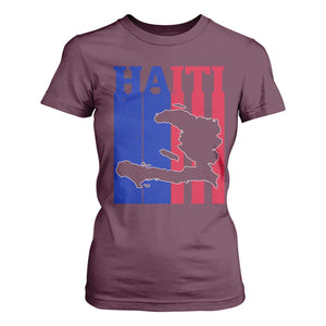 Vintage Retro Map of Haiti T Shirt For Women Haitian Heritage Pride Travel Souvenir TS02 Maroon Print Your Wear