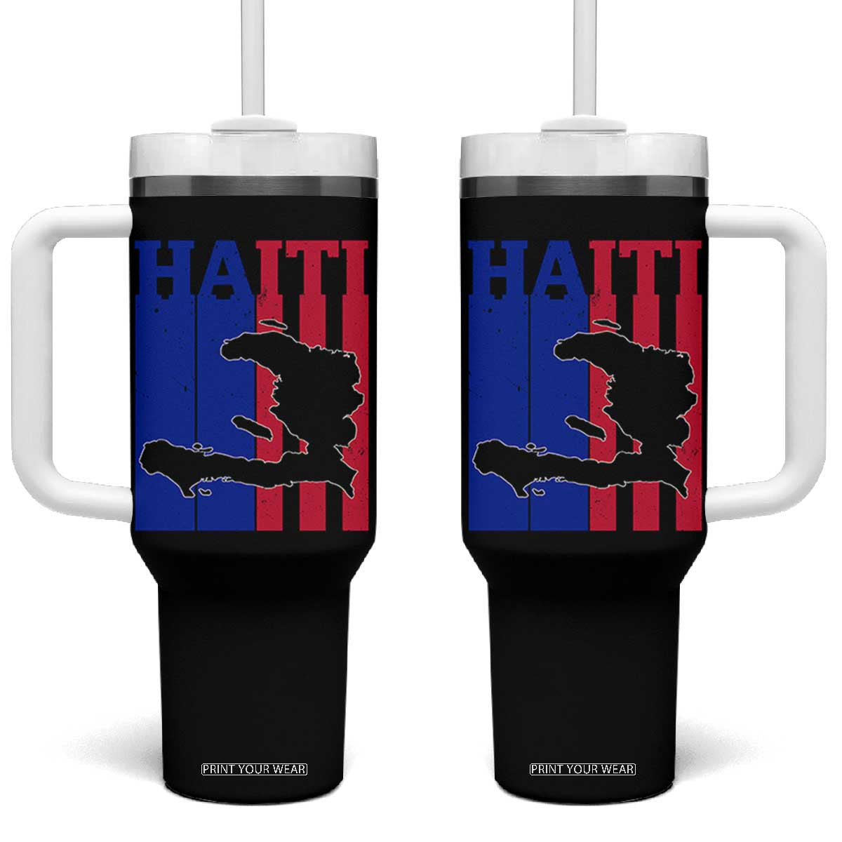 Vintage Retro Map of Haiti Tumbler With Handle Haitian Heritage Pride Travel Souvenir TS02 One Size: 40 oz Black Print Your Wear