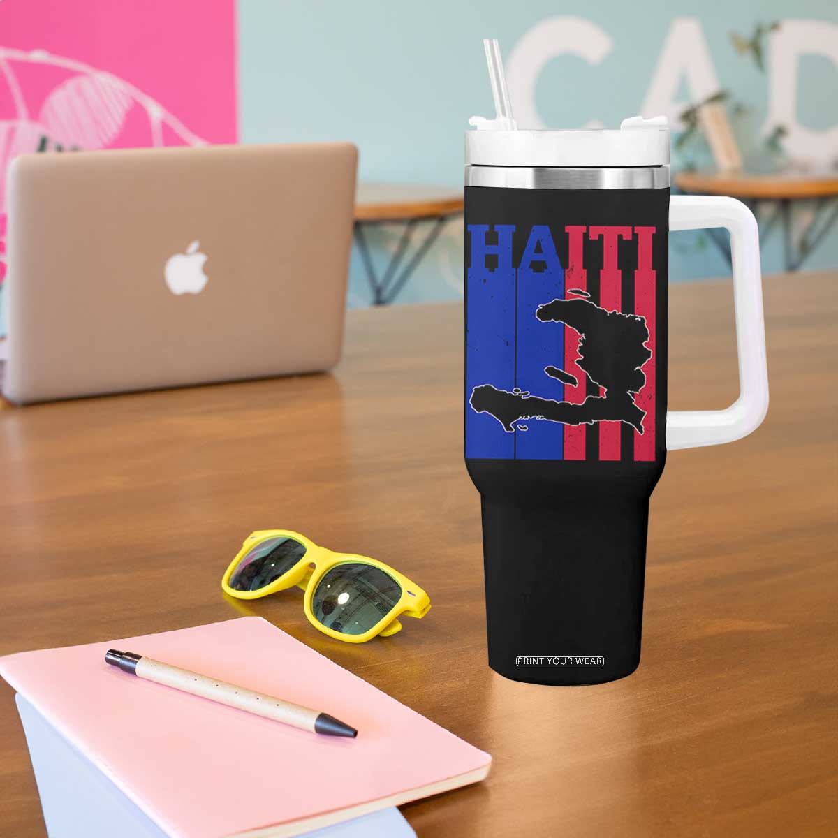 Vintage Retro Map of Haiti Tumbler With Handle Haitian Heritage Pride Travel Souvenir TS02 Print Your Wear