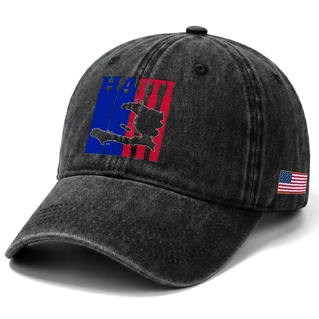 Vintage Retro Map of Haiti Washed Cotton Baseball Cap Haitian Heritage Pride Travel Souvenir TS02 Print Your Wear