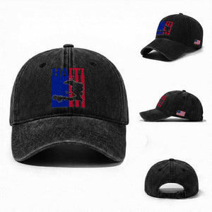 Vintage Retro Map of Haiti Washed Cotton Baseball Cap Haitian Heritage Pride Travel Souvenir TS02 Washed Cap Universal Fit Black Print Your Wear