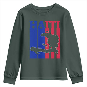 Vintage Retro Map of Haiti Youth Sweatshirt Haitian Heritage Pride Travel Souvenir TS02 Dark Forest Green Print Your Wear