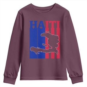 Vintage Retro Map of Haiti Youth Sweatshirt Haitian Heritage Pride Travel Souvenir TS02 Maroon Print Your Wear