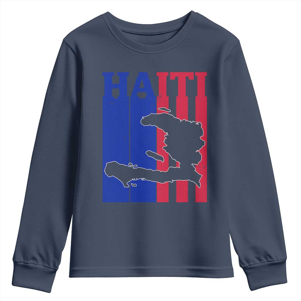 Vintage Retro Map of Haiti Youth Sweatshirt Haitian Heritage Pride Travel Souvenir TS02 Navy Print Your Wear
