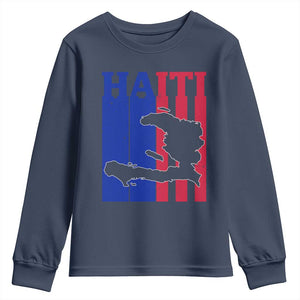 Vintage Retro Map of Haiti Youth Sweatshirt Haitian Heritage Pride Travel Souvenir TS02 Navy Print Your Wear