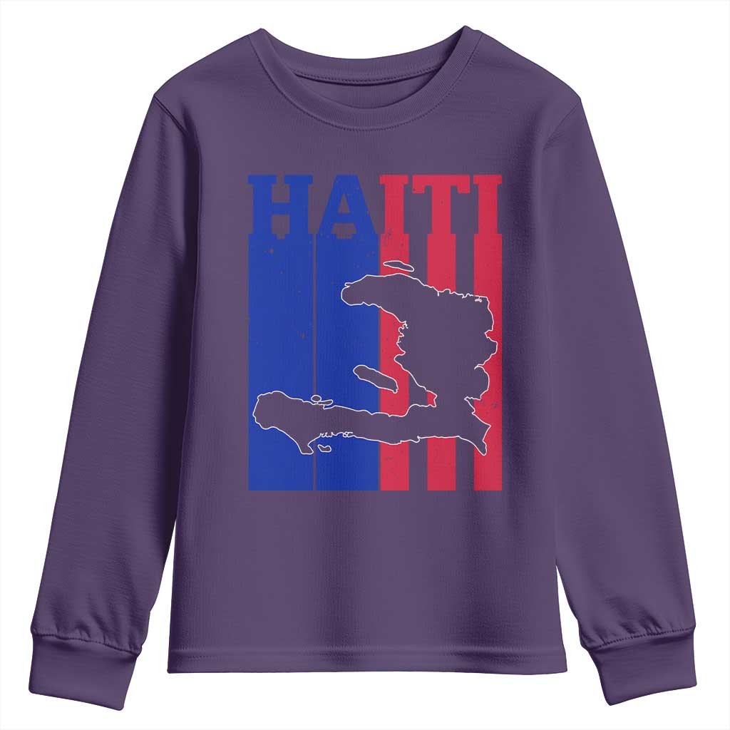 Vintage Retro Map of Haiti Youth Sweatshirt Haitian Heritage Pride Travel Souvenir TS02 Purple Print Your Wear
