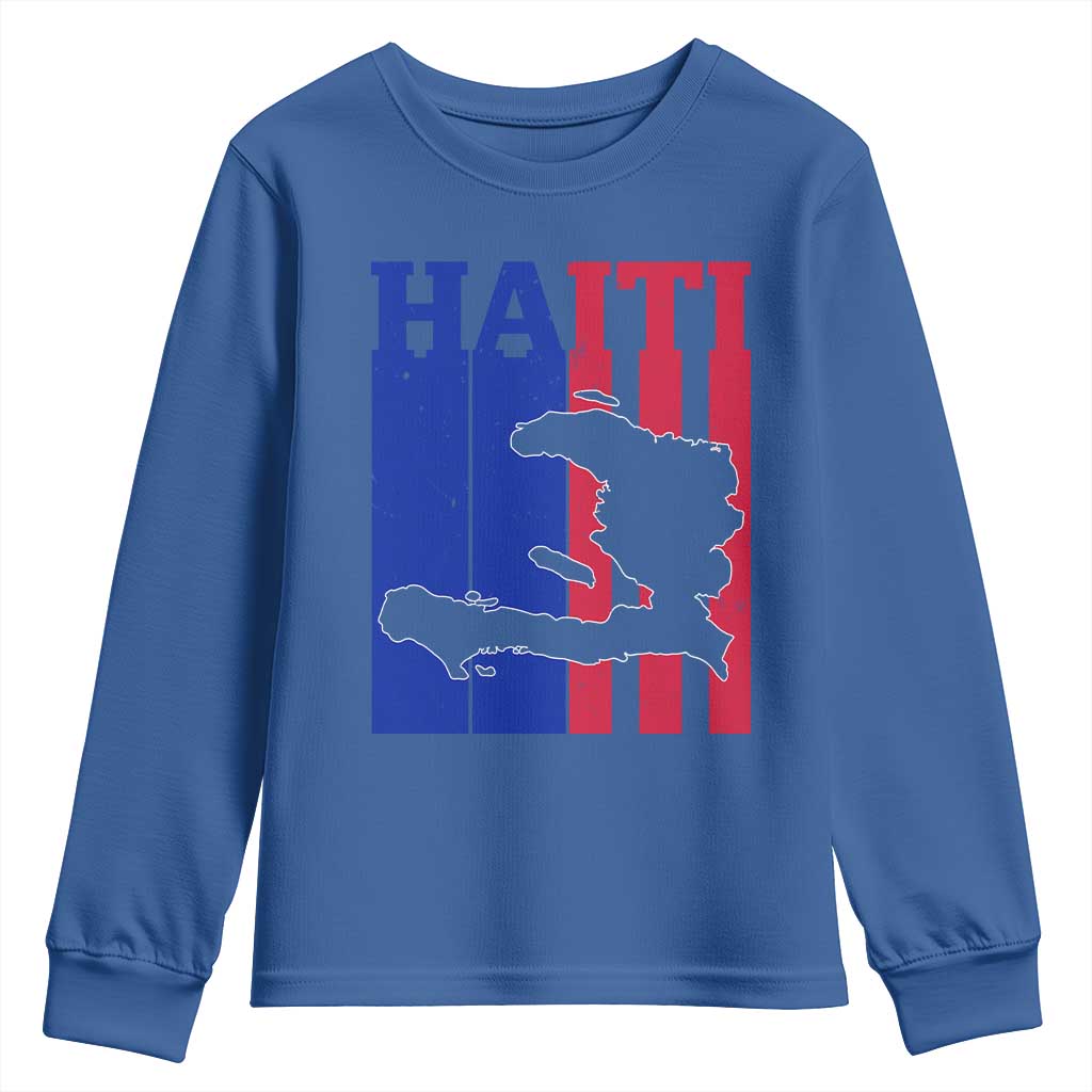 Vintage Retro Map of Haiti Youth Sweatshirt Haitian Heritage Pride Travel Souvenir TS02 Royal Blue Print Your Wear