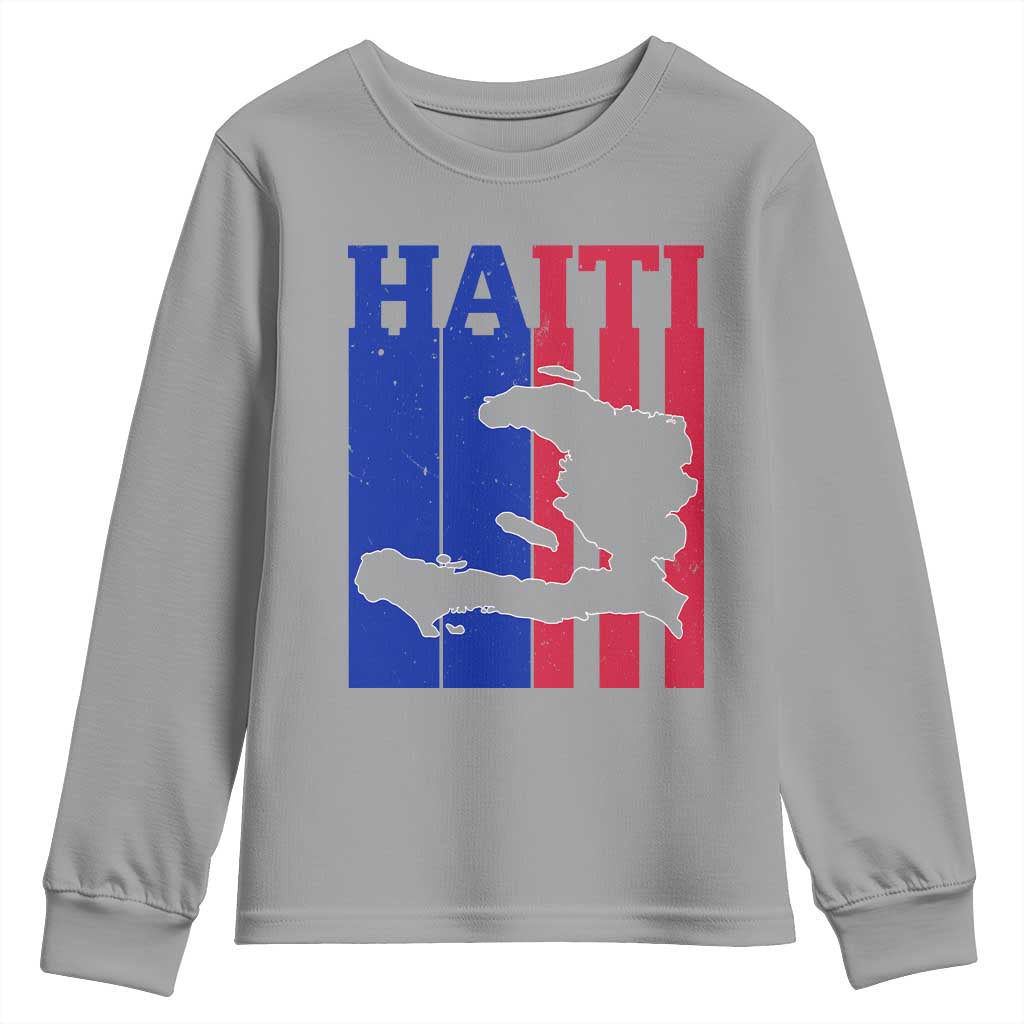 Vintage Retro Map of Haiti Youth Sweatshirt Haitian Heritage Pride Travel Souvenir TS02 Sport Gray Print Your Wear