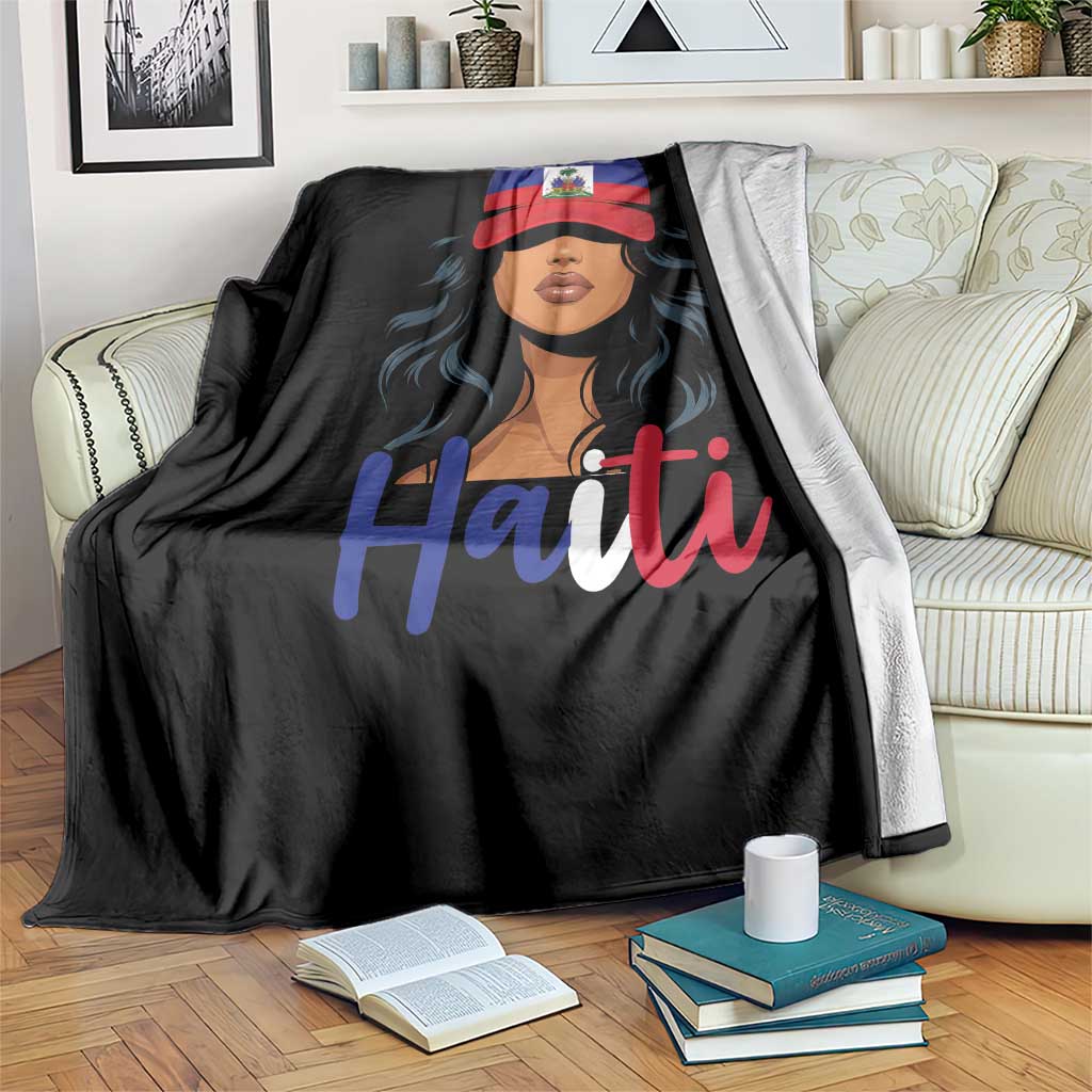 Beautiful Haitian Girl in Flag Baseball Cap Throw Blanket Haiti Heritage Pride TS02 Print Your Wear