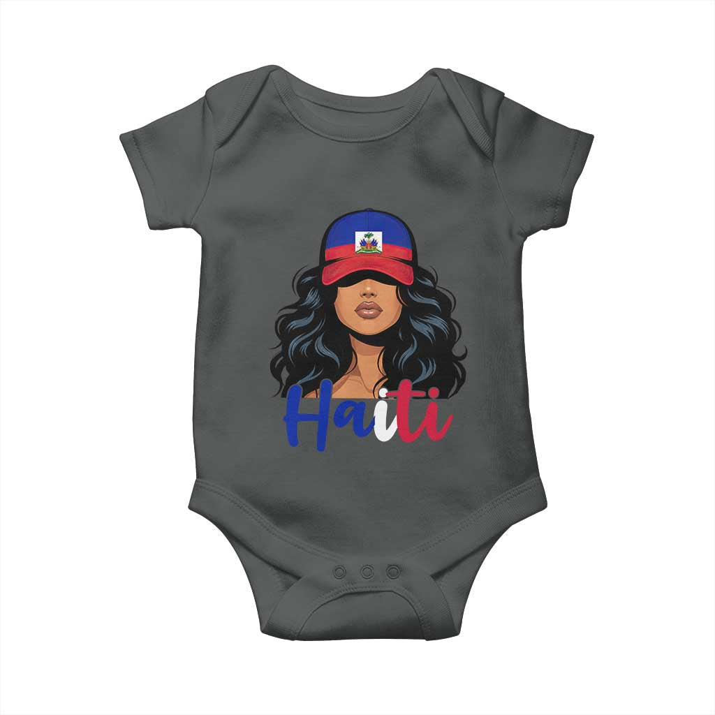 Beautiful Haitian Girl in Flag Baseball Cap Baby Onesie Haiti Heritage Pride TS02 Dark Heather Print Your Wear