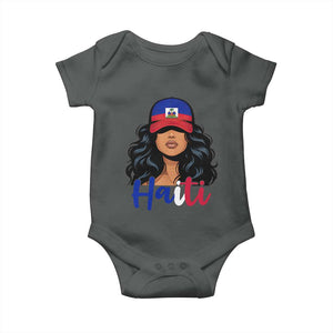 Beautiful Haitian Girl in Flag Baseball Cap Baby Onesie Haiti Heritage Pride TS02 Dark Heather Print Your Wear