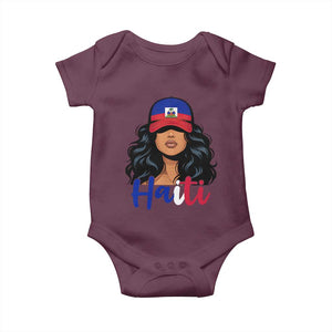 Beautiful Haitian Girl in Flag Baseball Cap Baby Onesie Haiti Heritage Pride TS02 Maroon Print Your Wear
