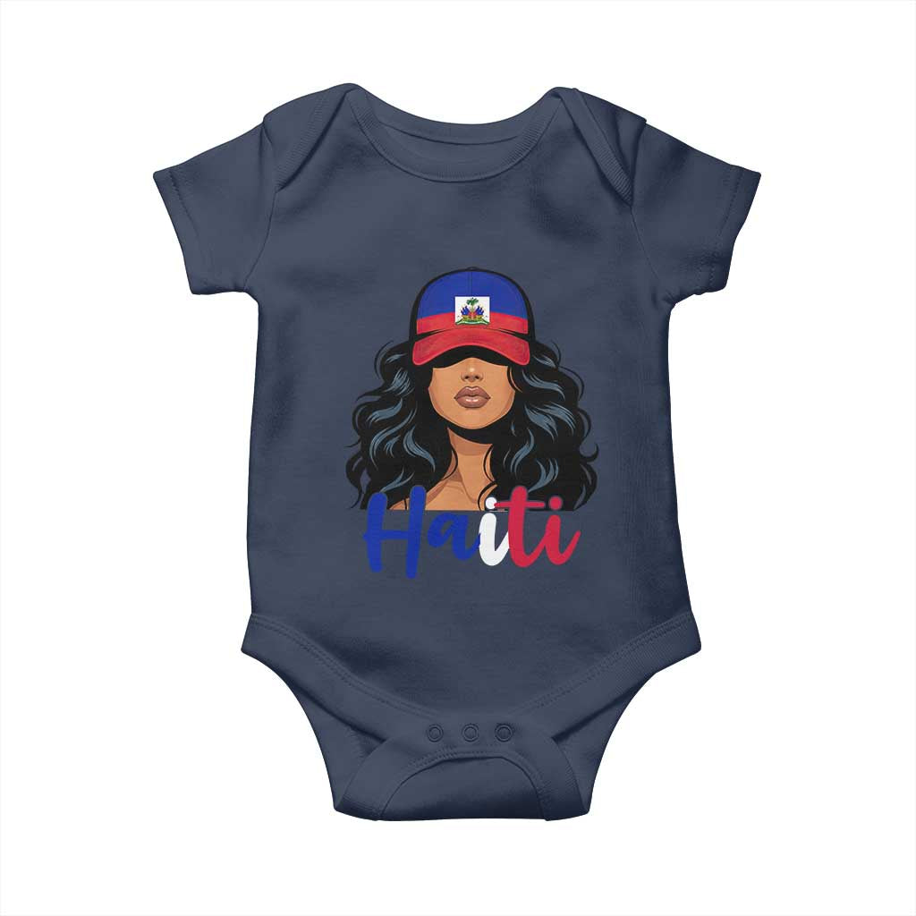 Beautiful Haitian Girl in Flag Baseball Cap Baby Onesie Haiti Heritage Pride TS02 Navy Print Your Wear