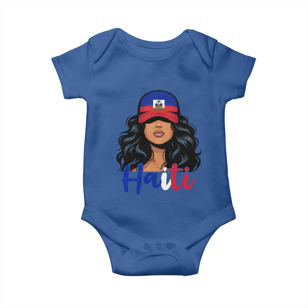 Beautiful Haitian Girl in Flag Baseball Cap Baby Onesie Haiti Heritage Pride TS02 Royal Blue Print Your Wear