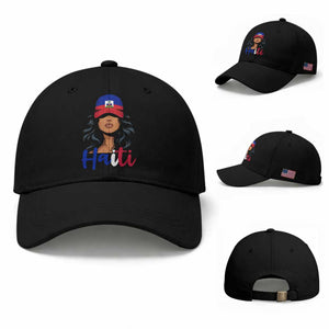 Beautiful Haitian Girl in Flag Baseball Cap Baseball Cap Haiti Heritage Pride TS02 Baseball Cap Universal Fit Black Print Your Wear