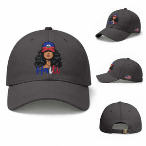 Beautiful Haitian Girl in Flag Baseball Cap Baseball Cap Haiti Heritage Pride TS02 Baseball Cap Universal Fit Dark Gray Print Your Wear
