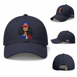 Beautiful Haitian Girl in Flag Baseball Cap Baseball Cap Haiti Heritage Pride TS02 Baseball Cap Universal Fit Navy Print Your Wear