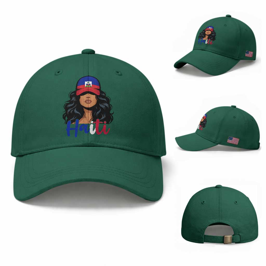 Beautiful Haitian Girl in Flag Baseball Cap Baseball Cap Haiti Heritage Pride TS02 Baseball Cap Universal Fit Irish Green Print Your Wear
