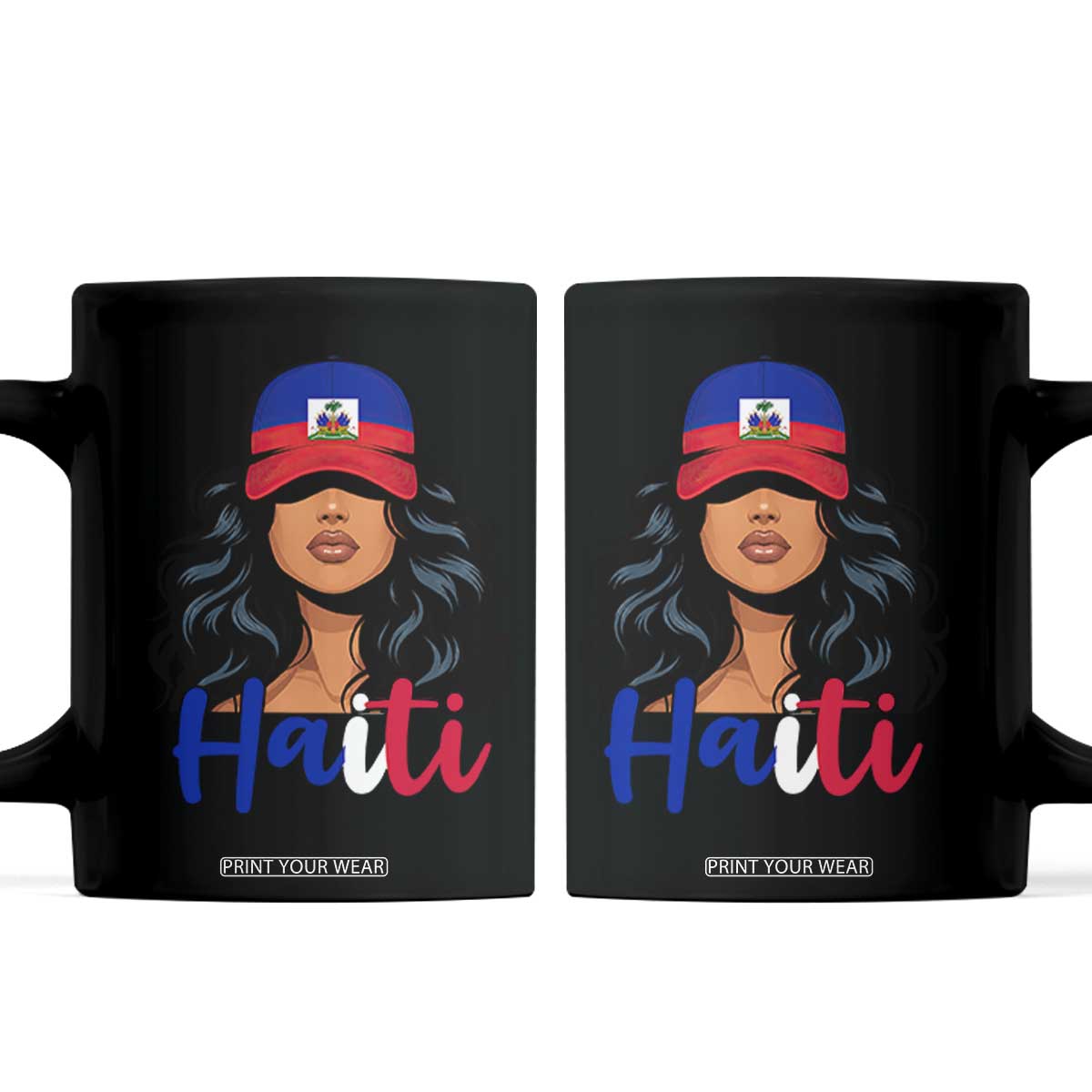 Beautiful Haitian Girl in Flag Baseball Cap Coffee Mug Haiti Heritage Pride TS02 Black Print Your Wear