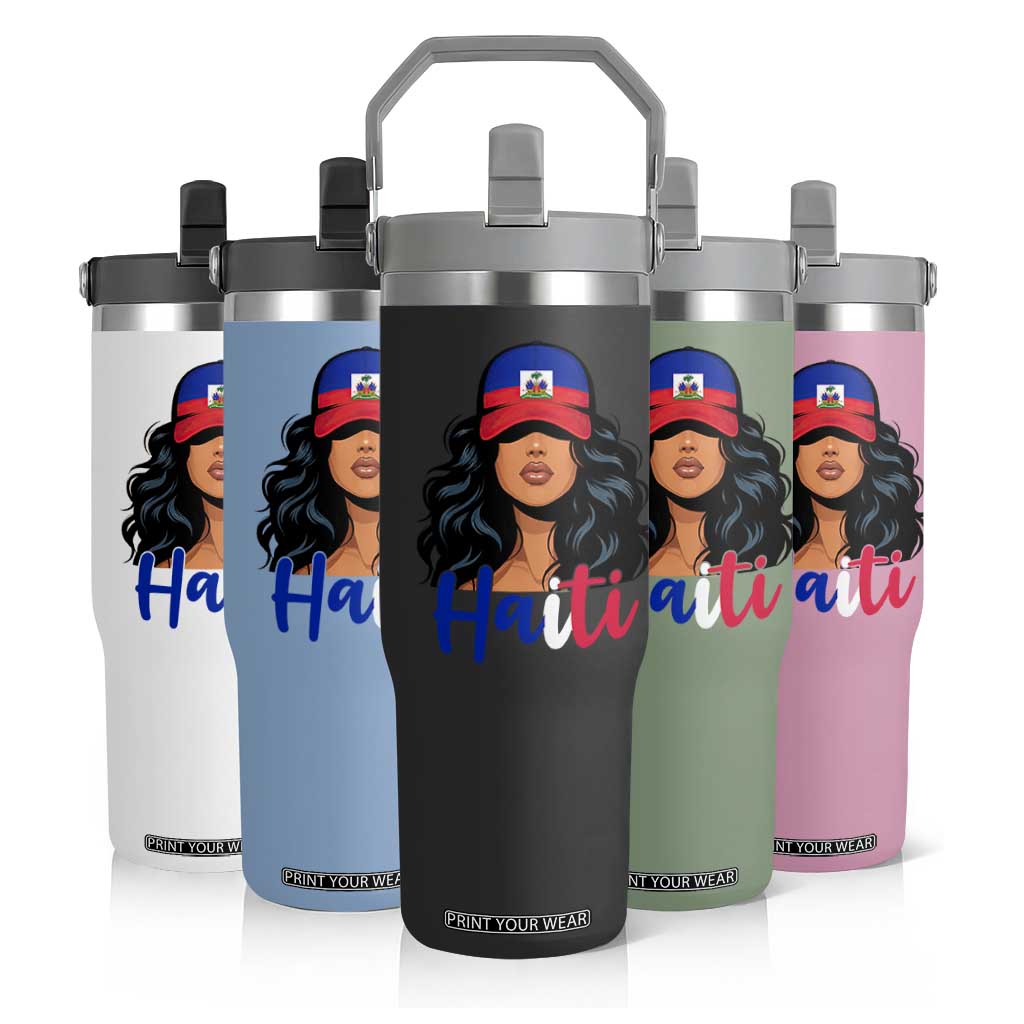 Beautiful Haitian Girl in Flag Baseball Cap Flip Straw Tumbler Haiti Heritage Pride TS02 Print Your Wear