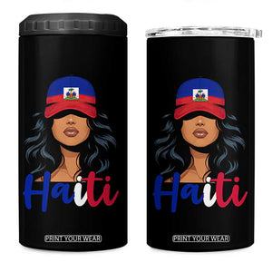 Beautiful Haitian Girl in Flag Baseball Cap 4 in 1 Can Cooler Tumbler Haiti Heritage Pride TS02 One Size: 16 oz Black Print Your Wear